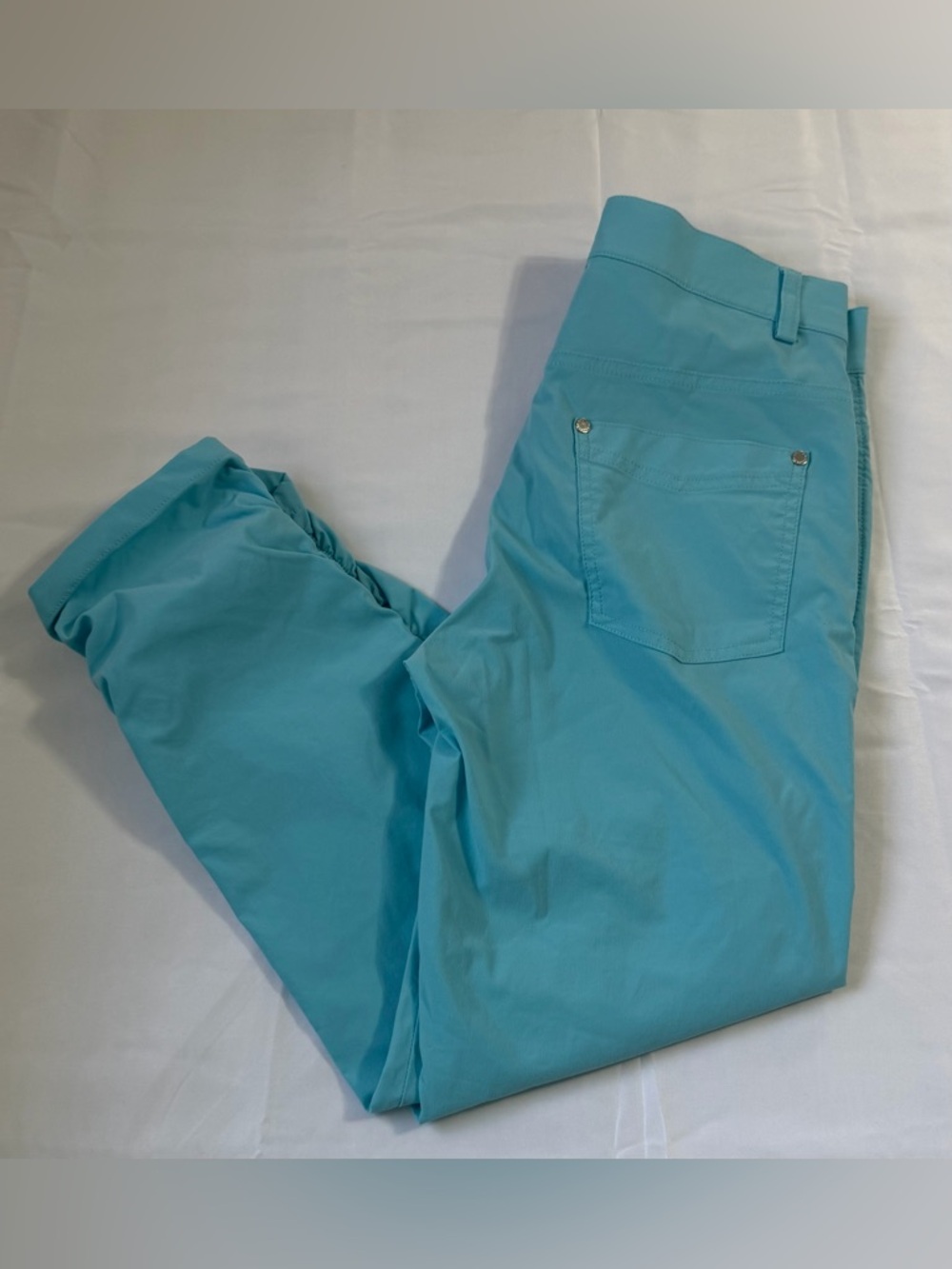 Golfino Golfcore Aqua Blue Cropped Pants Stretch Ruched Hem Athleisure Preppy